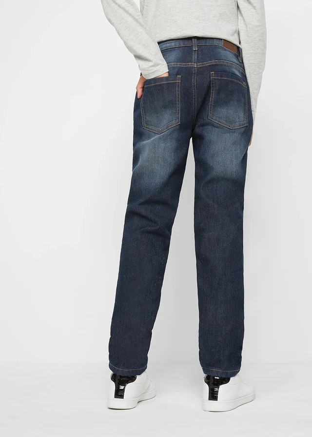 Termo džíny Slim Fit s flísovou podšívkou, Straight, barva: tmavě modrý denim