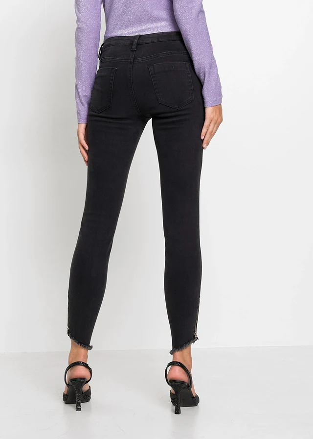 Jean skinny taille mi-haute, extensible, Couleur: noir denim