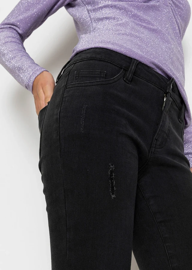 Skinny stretch jeans, mid waist • zwart denim • product-page.page-title-suffix