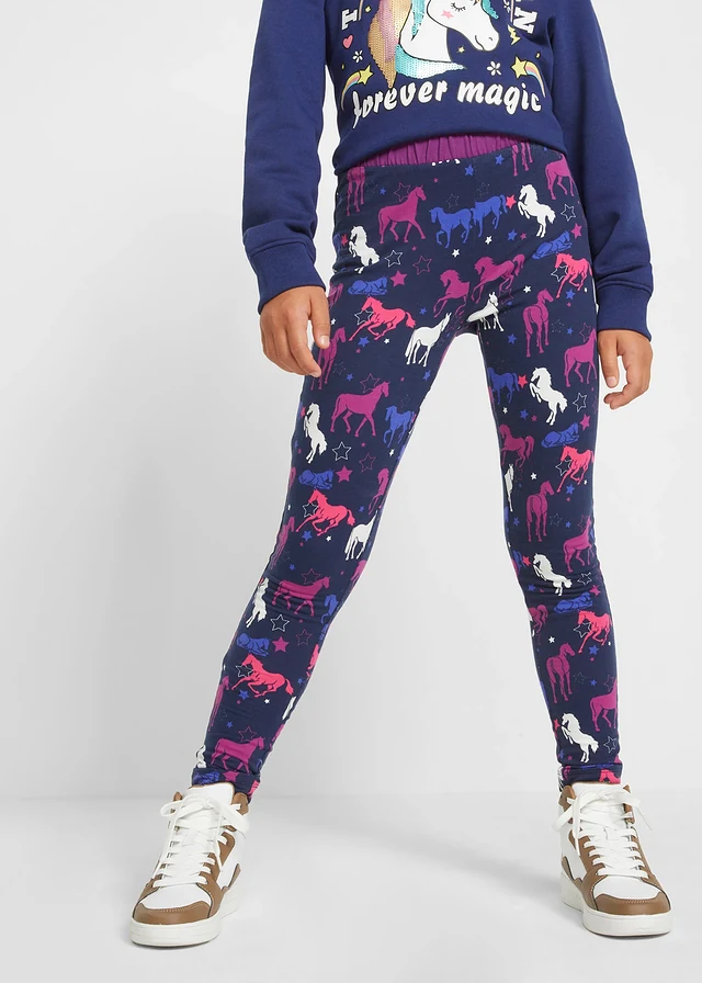 Thermolegging met paardenmotief, Kleur: donkerblauw gedessineerd