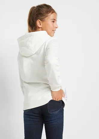 Bluza z kapturem z czystej bawełny organicznej • biel wełny - niebieski liliowy z fotodrukiem • sklep bonprix