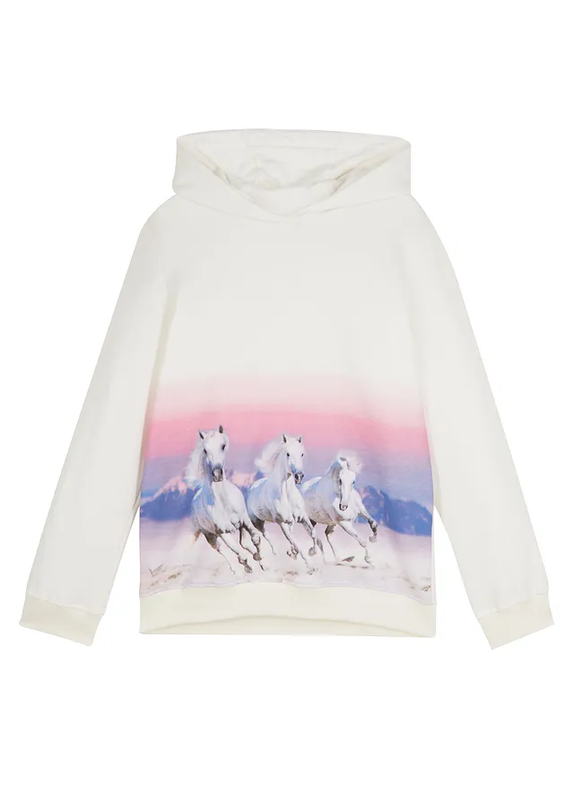 Hoodie van biologisch katoen • wolwit-blauwpaars fotoprint • bonprix online shop