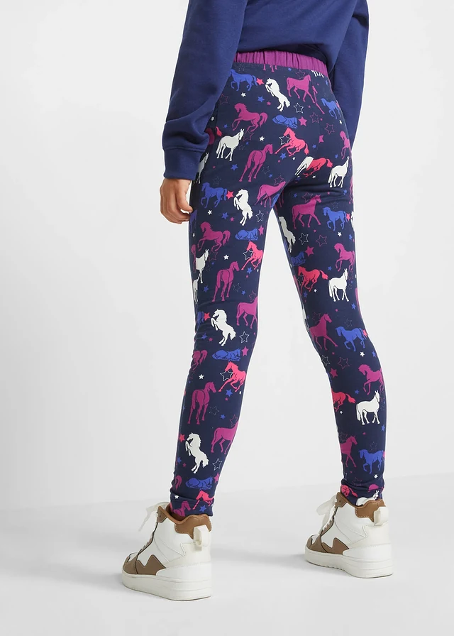 Thermolegging met paardenmotief, Kleur: donkerblauw gedessineerd