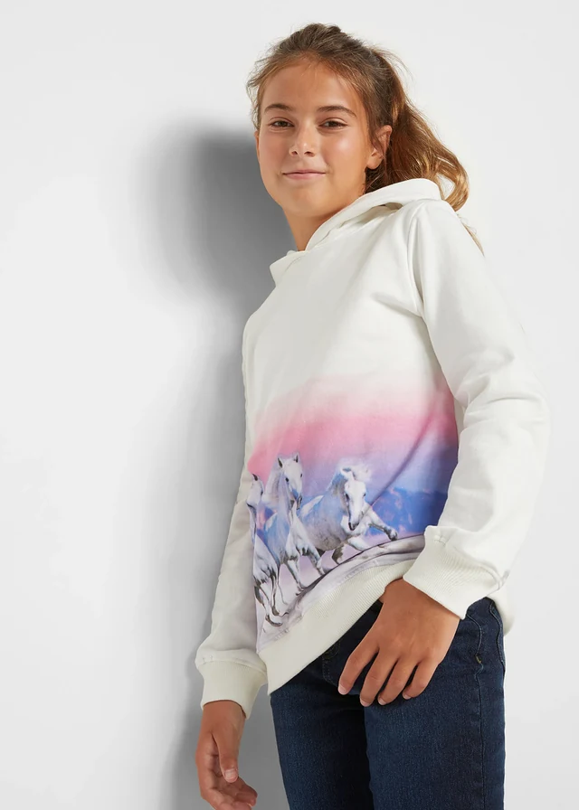 Hoodie van katoen, Kleur: wolwit-blauwpaars fotoprint