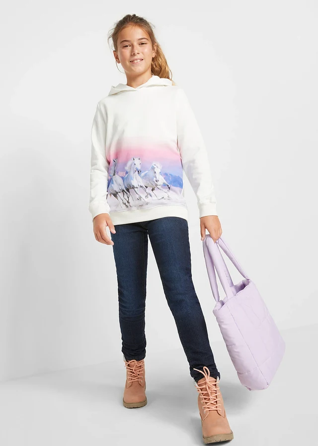 Sweat à capuche 100% coton • écru-bleu violet photo • product-page.page-title-suffix