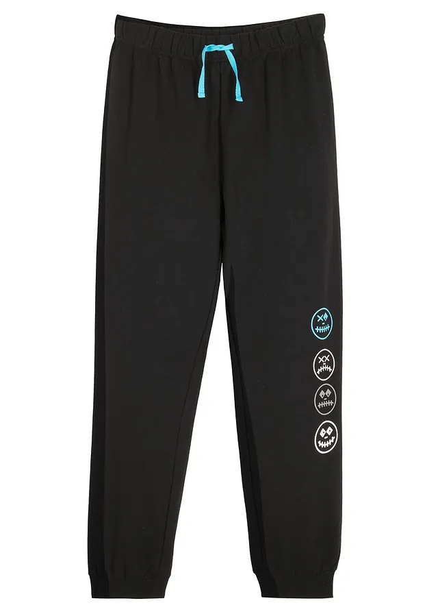 Jongens sweatpants van een zachte katoenmix, Kleur: zwart met print