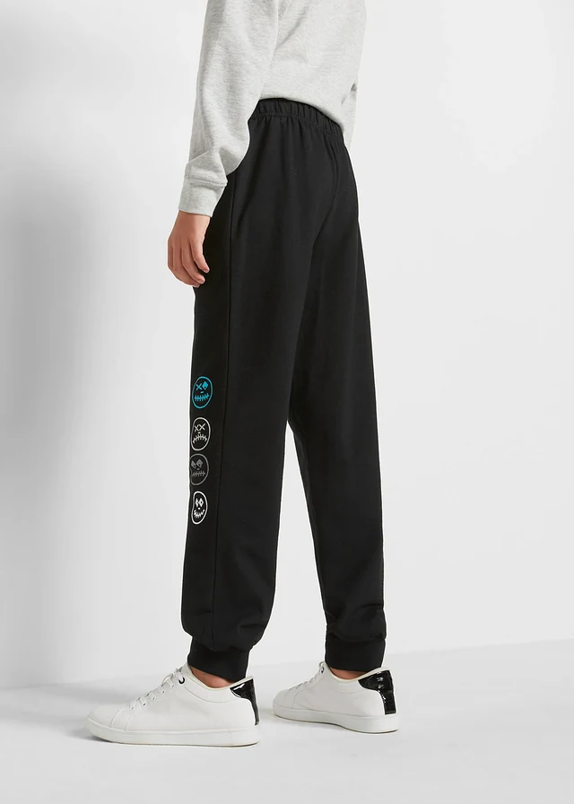 Jongens sweatpants van een zachte katoenmix, Kleur: zwart met print