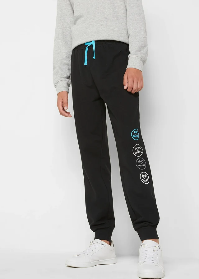 Jongens sweatpants van een zachte katoenmix, Kleur: zwart met print
