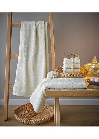 Serviette de toilette pur coton motif en relief • beige à fleurs • Boutique bonprix