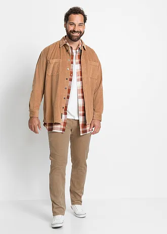 Slim fit stretch corduroy broek met comfort fit, Kleur: camel