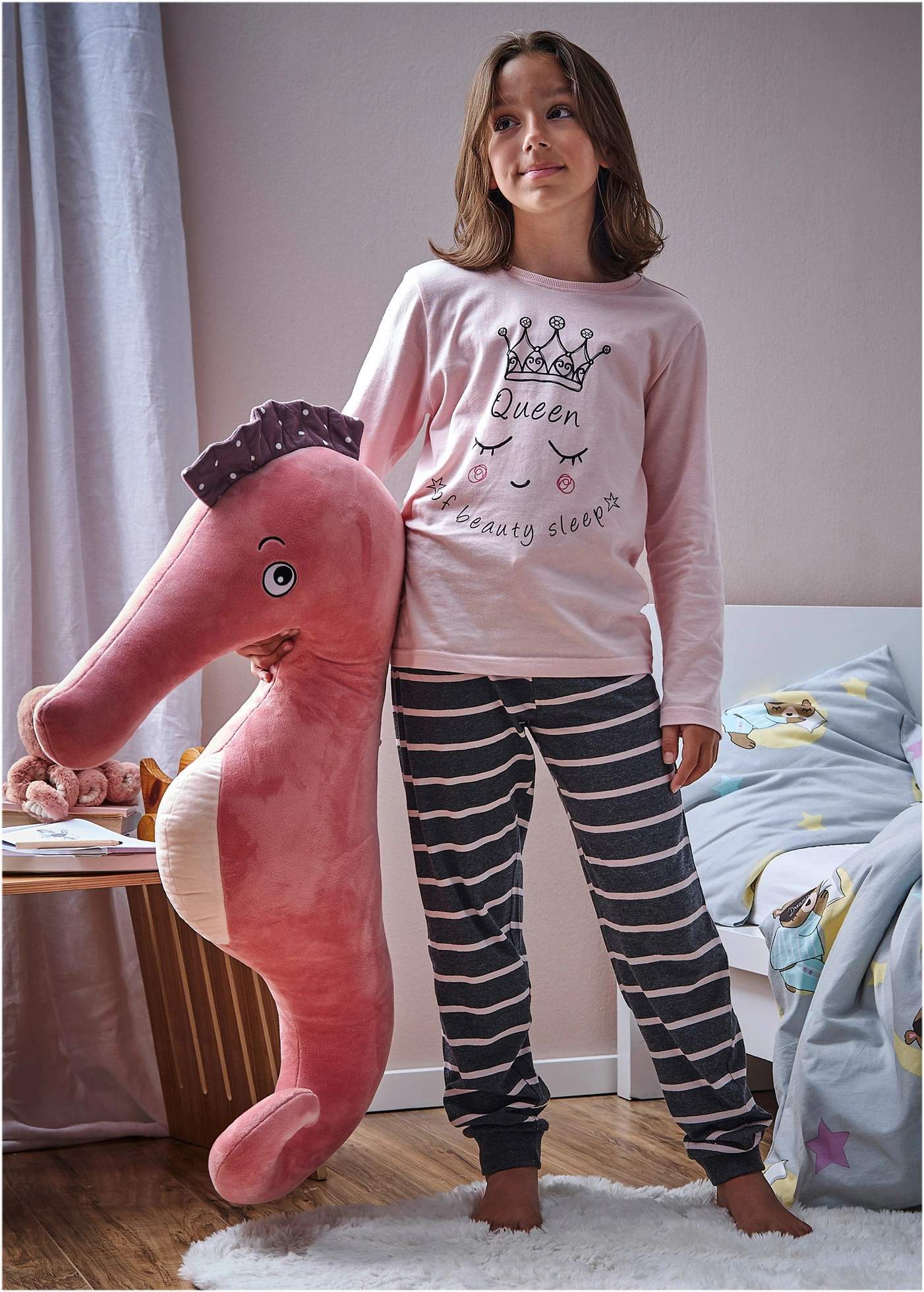 Pizsama puha bio-pamuttal (2-részes szett) • gyöngy rózsaszín/antracitszürke melírozott • bonprix áruház