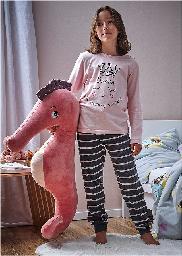 Pyjama met biologisch katoen (2-dlg.), Kleur: parelroze-antraciet gemêleerd