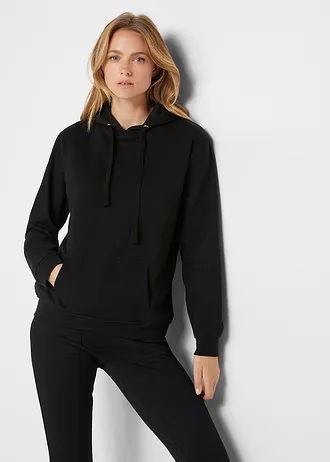 Sweat à capuche en tissu éponge doux • noir • Boutique bonprix