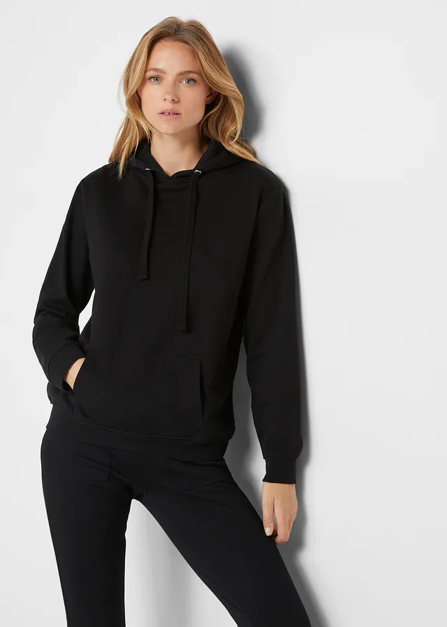 Basic hoodie van zacht frotté, Kleur: zwart