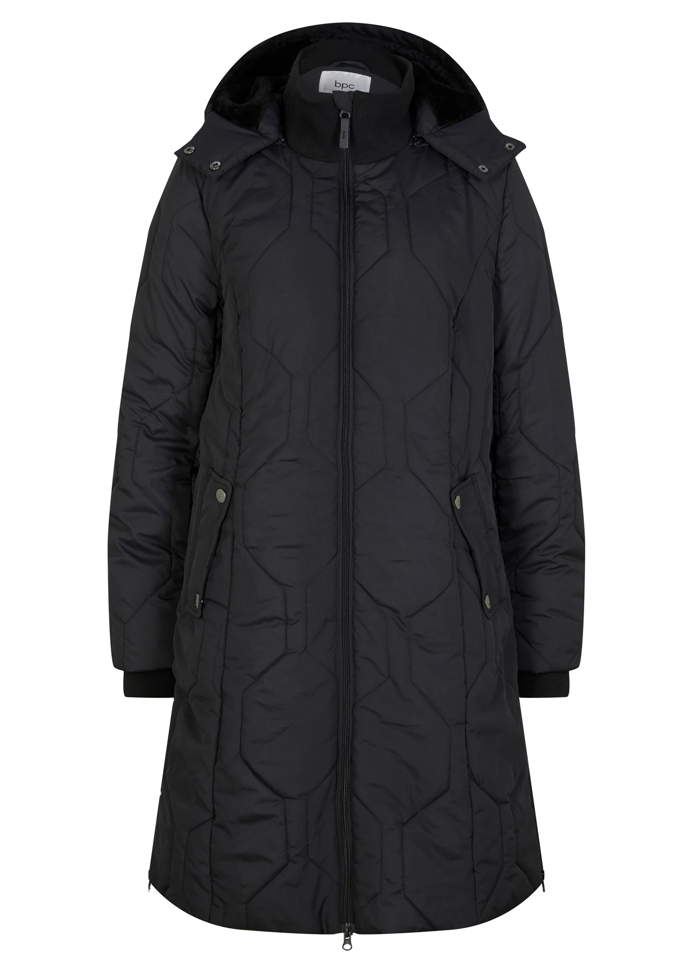 Korte coat met diamantstiksels en ritsen opzij • zwart • bonprix online shop