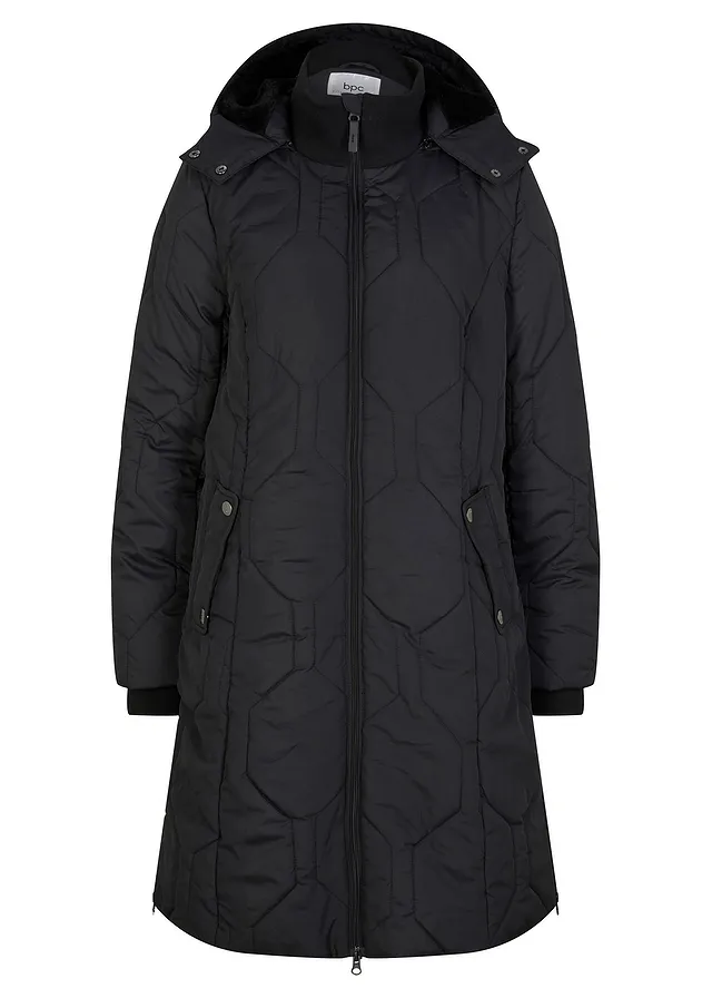 Manteau court avec surpiqûres diamant et zips latéraux • noir • Boutique bonprix