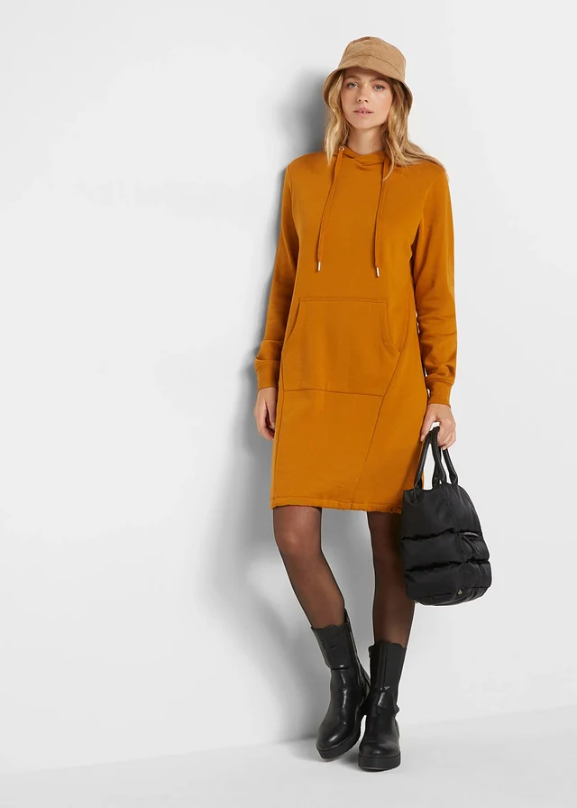 Robe sweat en coton mélangé, Couleur: fauve
