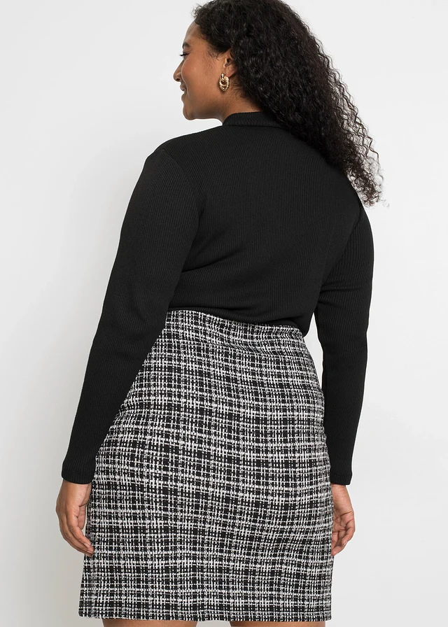 Robe courte et fluide en viscose mélangée, Couleur: noir/blanc carreaux