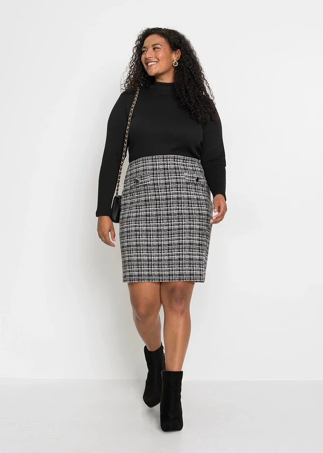 Robe courte et fluide en viscose mélangée, Couleur: noir/blanc carreaux