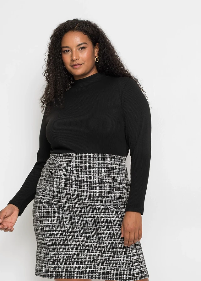 Robe courte et fluide en viscose mélangée, Couleur: noir/blanc carreaux