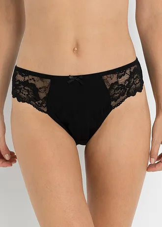 Slip met zacht katoen en kant (set van 4) • zwart • bonprix online shop