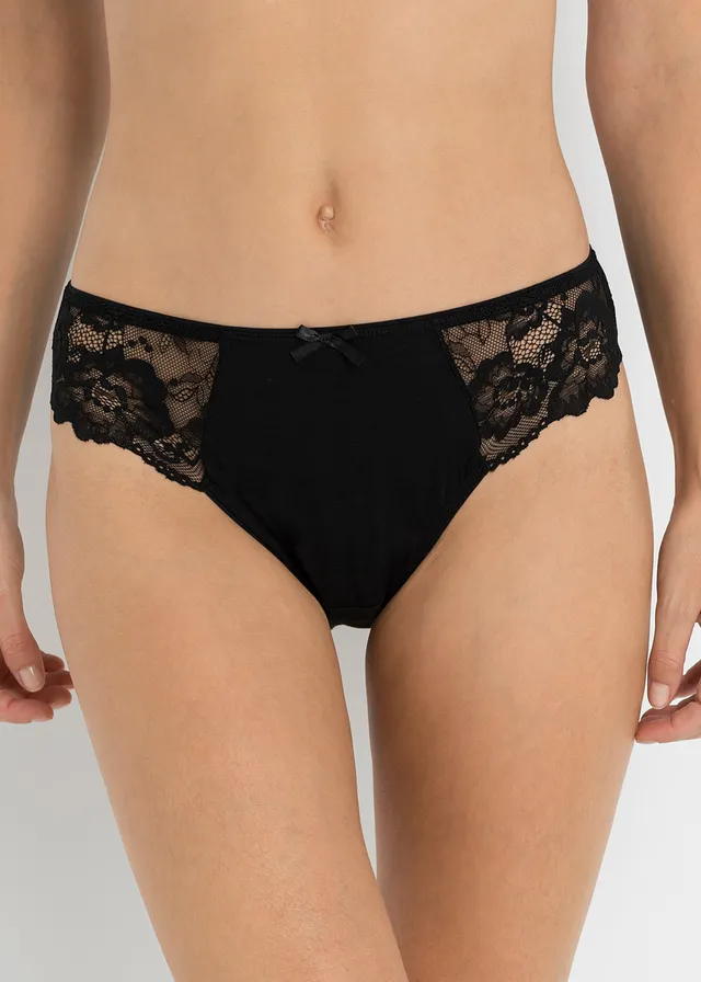 Slip met kant (set van 4), Kleur: zwart