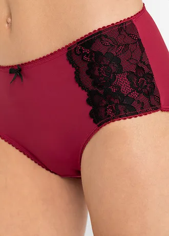 Maxislip van microvezel met kant (set van 3) • zwart+avondrood • bonprix online shop