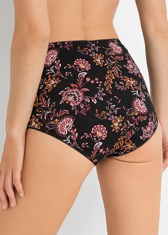 Lot de 4 slips taille haute coton • noir floral + noir + rouge foncé • Boutique bonprix
