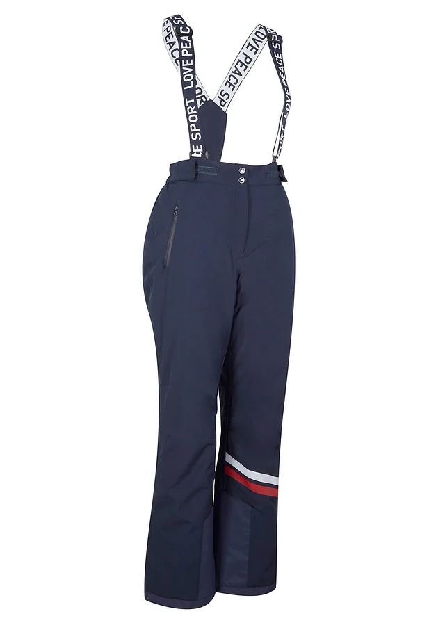 Pantalon de ski thermo avec bretelles amovibles, imperméable, Straight, Couleur: bleu foncé