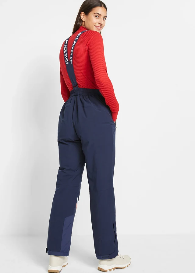 Pantalon de ski thermo avec bretelles amovibles, imperméable, Straight, Couleur: bleu foncé