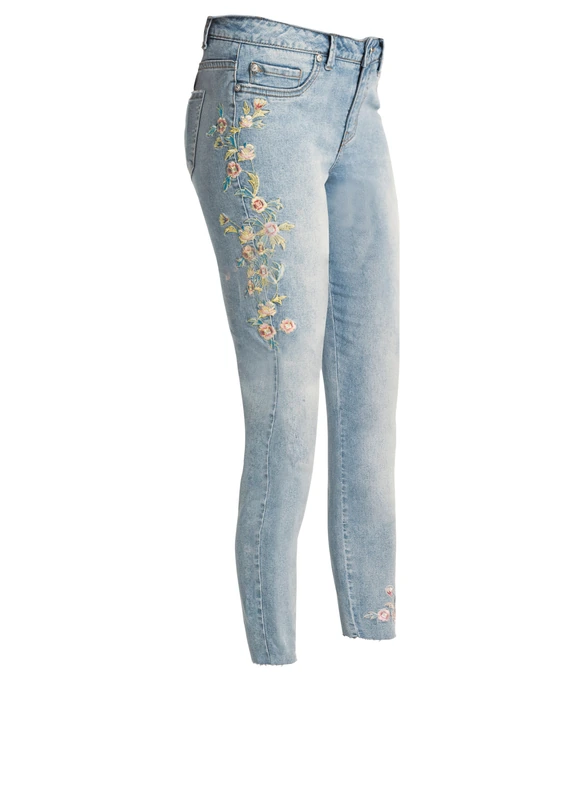 Jean skinny taille mi-haute, cropped • bleu clair denim floral • Boutique bonprix