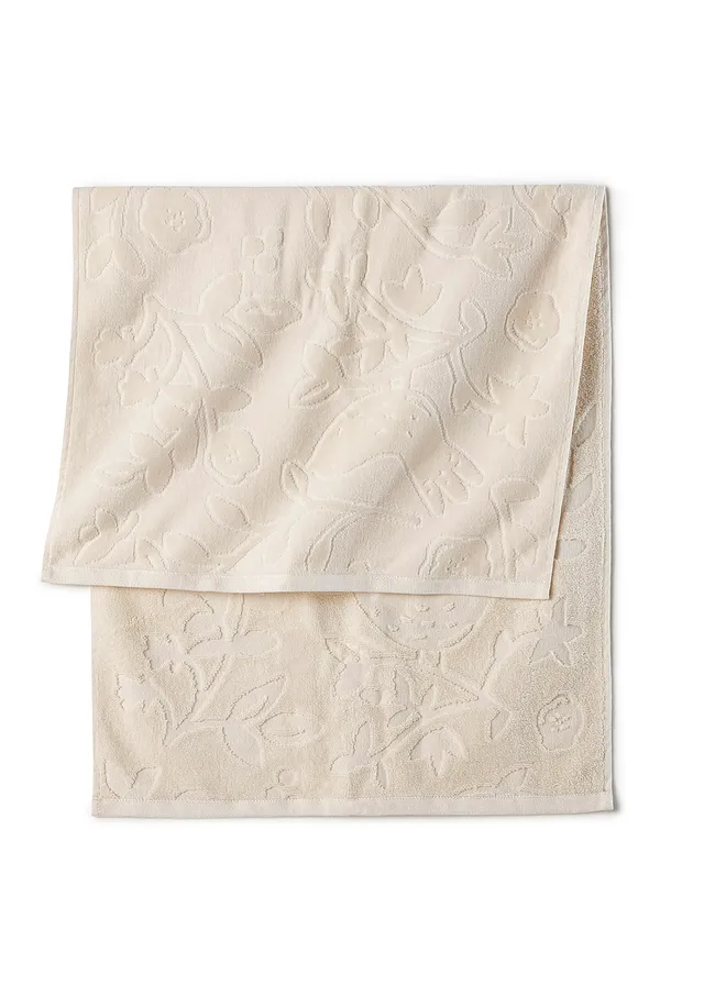 Handdoek van katoen met reliëfstructuur • beige gebloemd • bonprix online shop