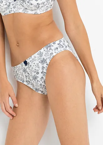 Slip (set van 3) met katoen • indigo-wit gebloemd+wit+indigo • bonprix online shop