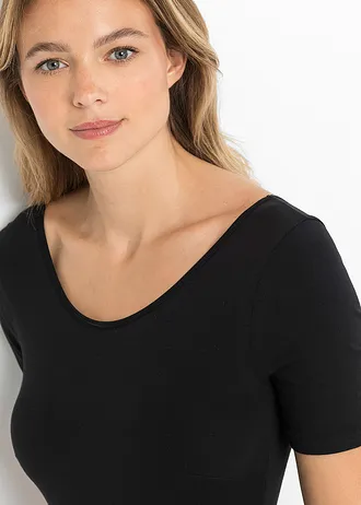 Body met halflange mouwen en katoen, Kleur: zwart