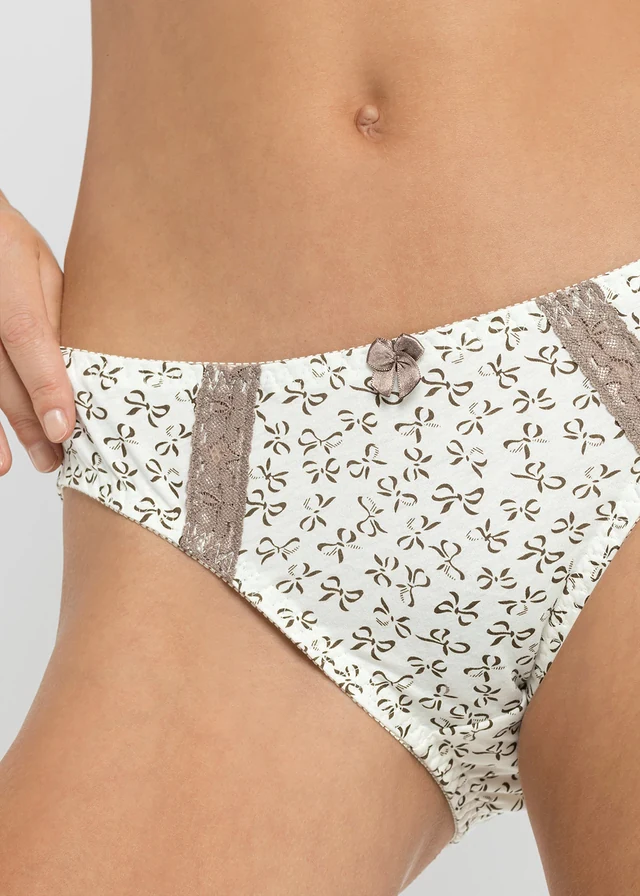 Lot de 3 slips coton, Couleur: crème imprimé + taupe + crème