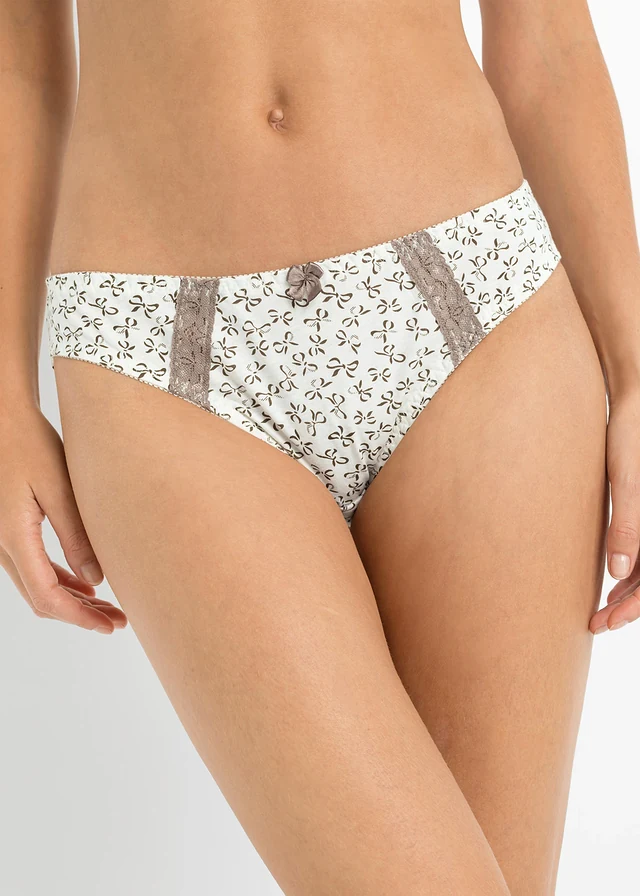 Lot de 3 slips coton, Couleur: crème imprimé + taupe + crème