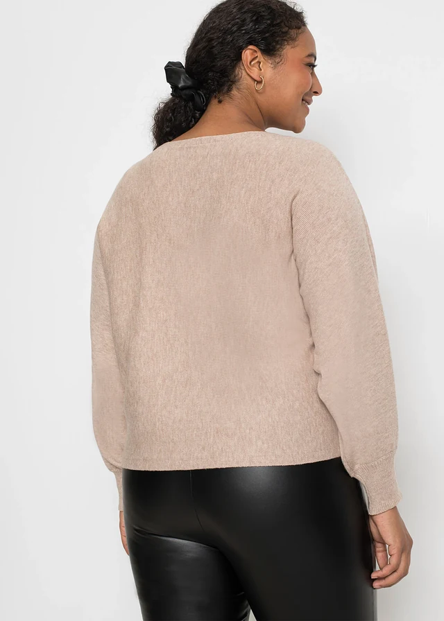 Pull avec détails boutons, Couleur: beige amande chiné