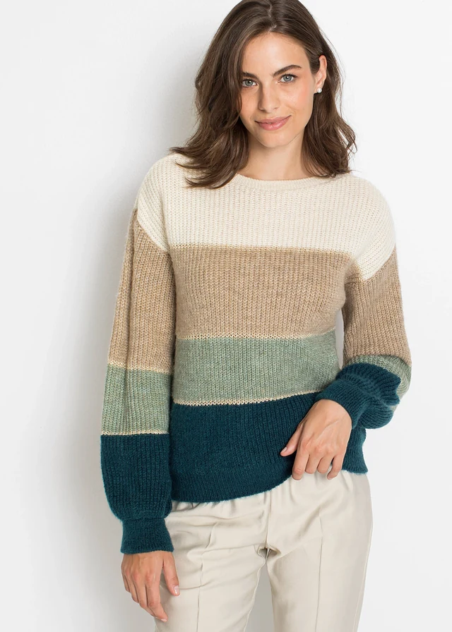Pull, Couleur: crème/sable/menthe/pétrole rayé