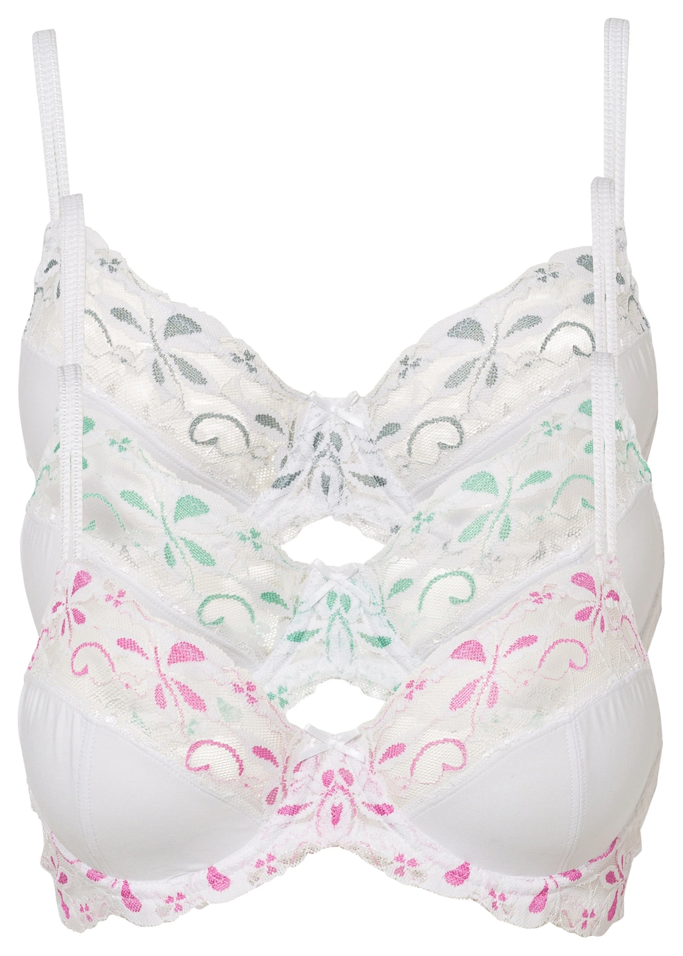 Beugel bh met fijne kant (set van 3) • wit-pink+wit-grijs+wit-turkoois • bonprix online shop