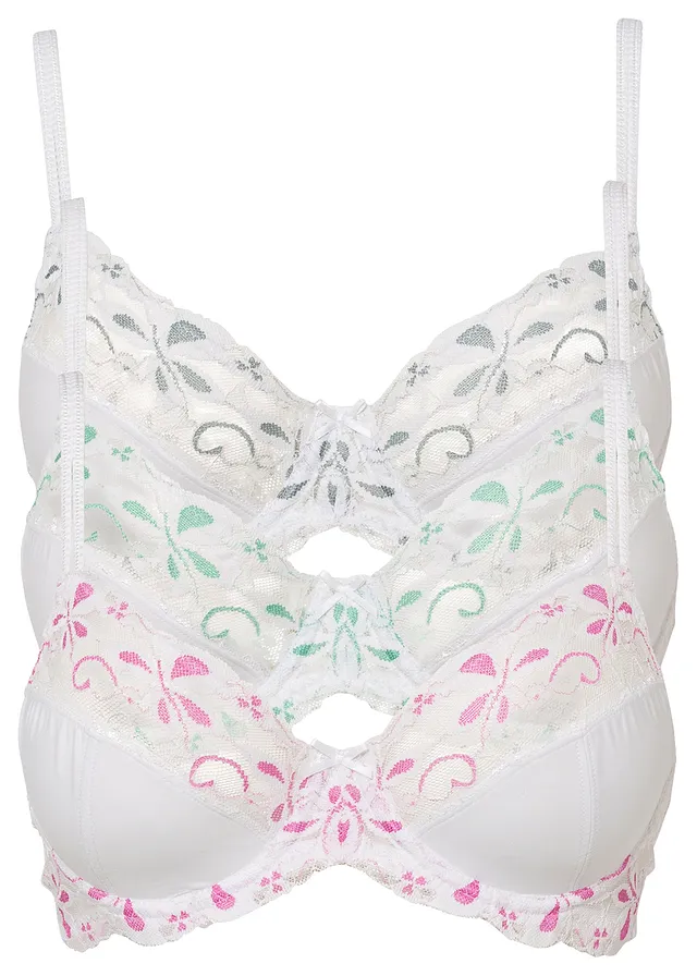 Beugel bh met fijne kant (set van 3) • wit-pink+wit-grijs+wit-turkoois • bonprix online shop