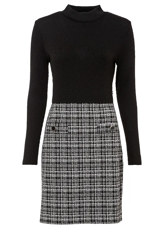 Minišaty ze splývavé směsi s viskózou • černá /bílá kostkované • bonprix obchod