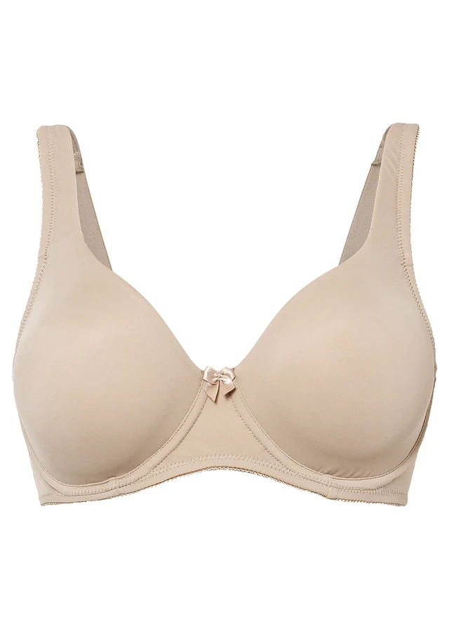 T-shirt bh met beugels en gerecycled polyamide, Kleur: krijtbeige