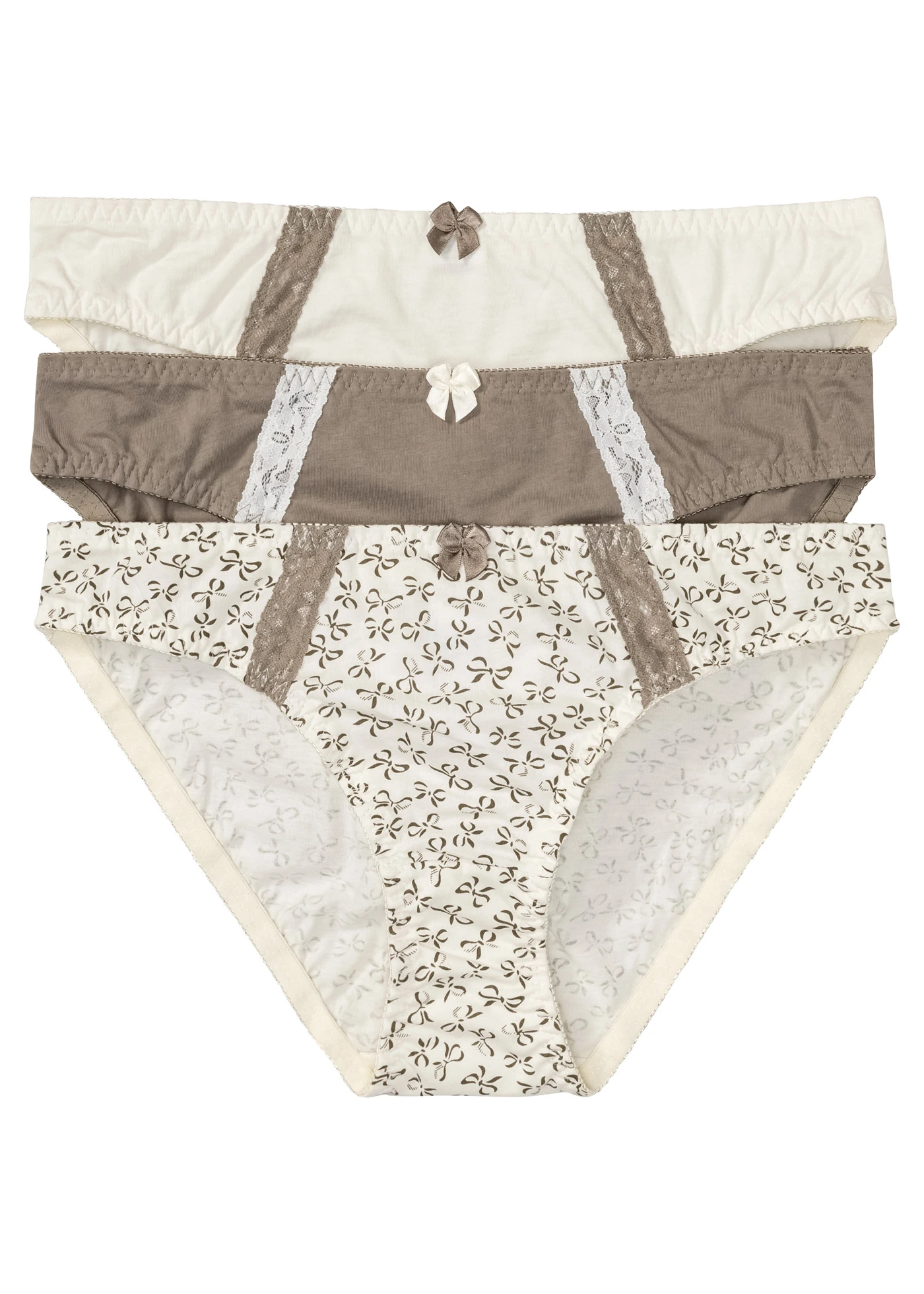 Slip met katoen (set van 3) • crème met print+taupe+crème • bonprix online shop