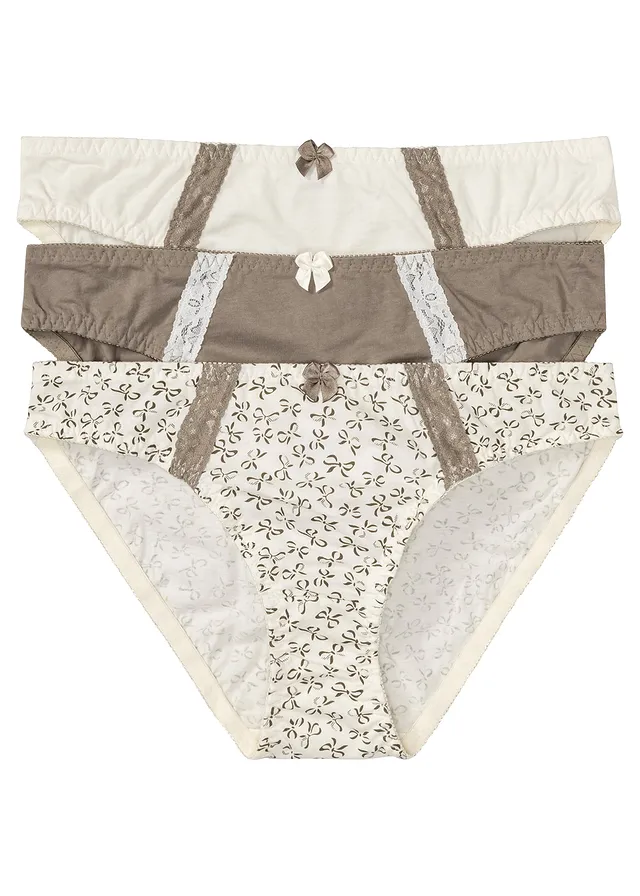 Slip met katoen (set van 3) • crème met print+taupe+crème • bonprix online shop