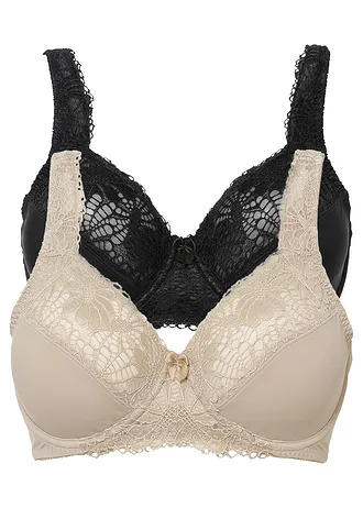 Zmenšovací podprsenka s polstrovanými ramínky (2 ks v balení), barva: křídově béžová + černá