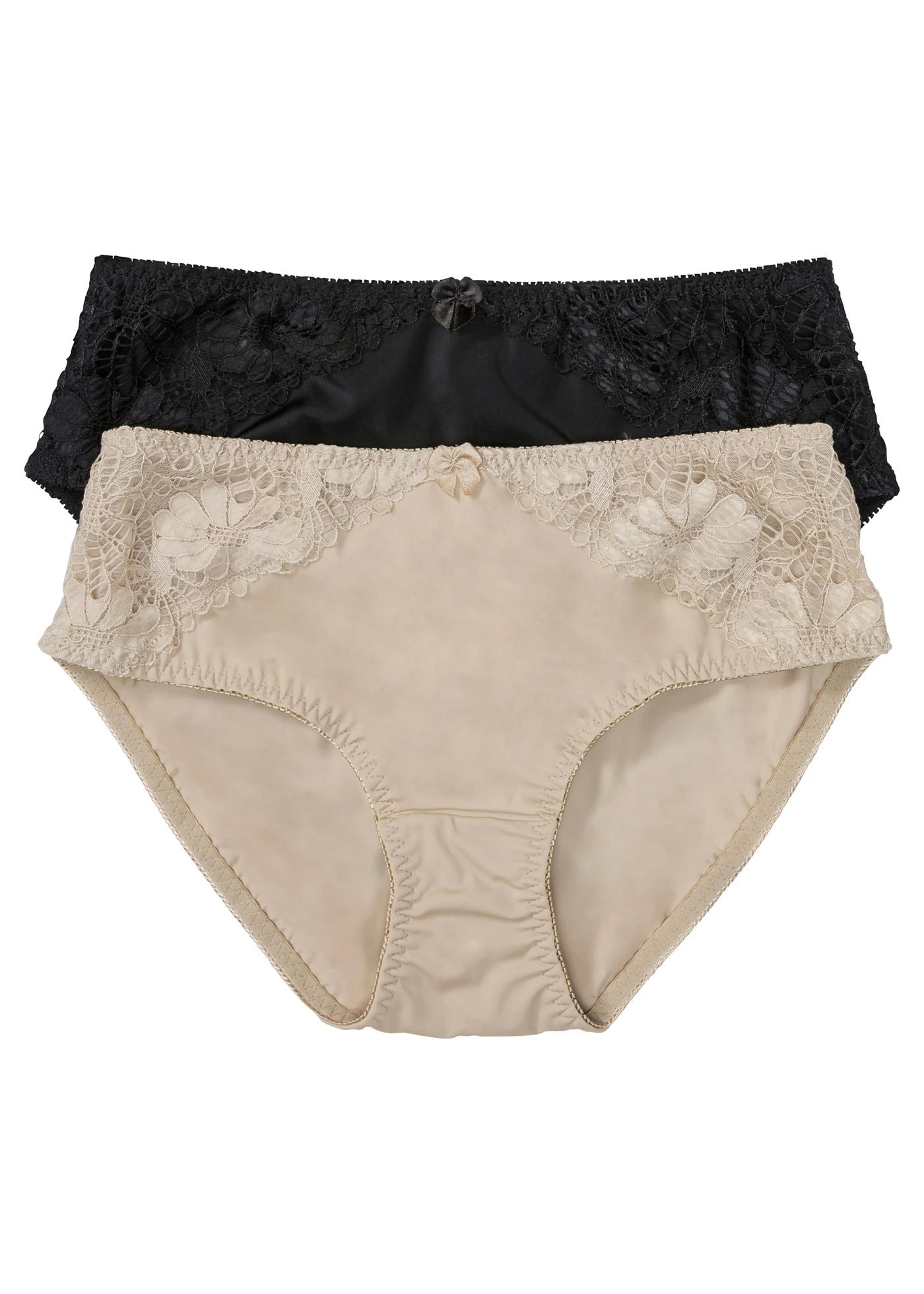 Lot de 2 maxi slips avec dentelle • beige craie-noir • Boutique bonprix