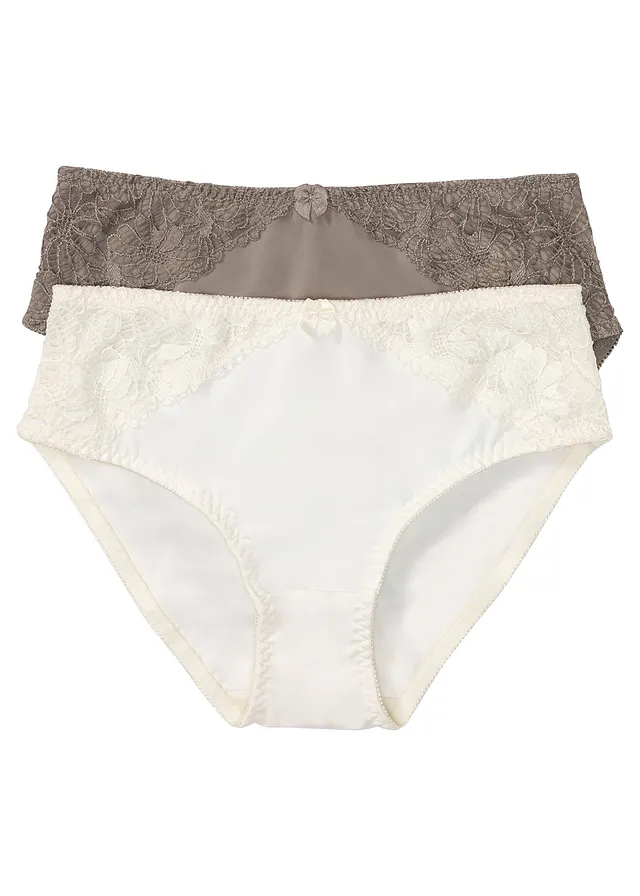 Maxislip met kant (set van 2), Kleur: crème+taupe