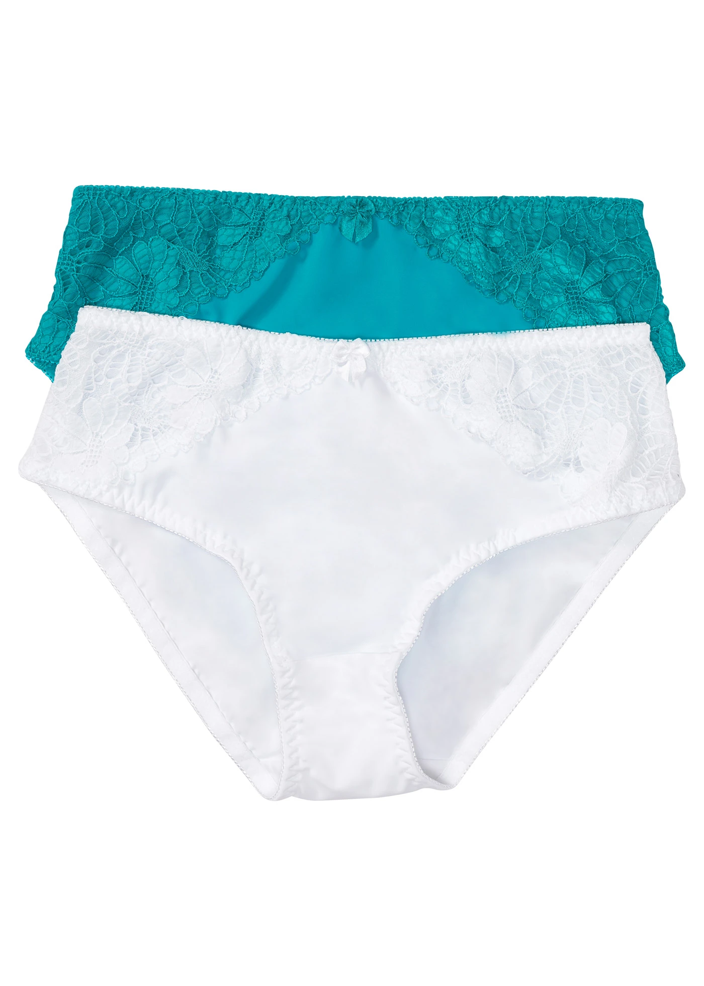 Lot de 2 maxi slips avec dentelle • blanc + vert pétrole • Boutique bonprix