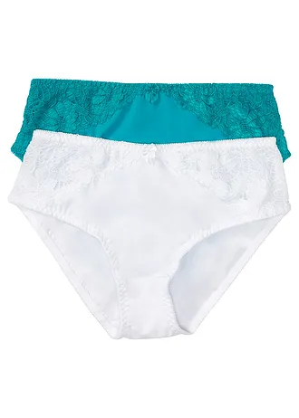 Lot de 2 maxi slips avec dentelle • blanc + vert pétrole • Boutique bonprix
