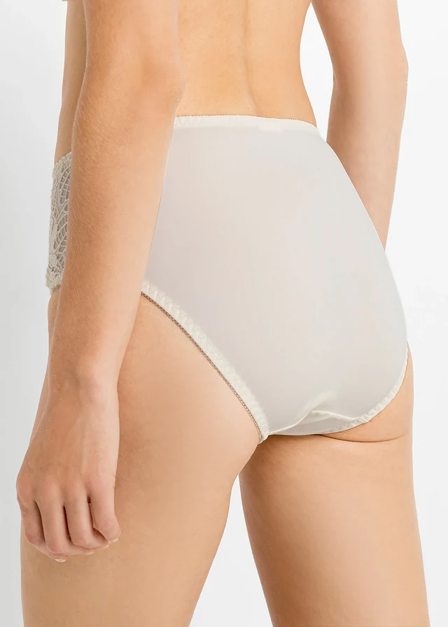 Lot de 2 slips maxi avec dentelle, Couleur: crème + taupe